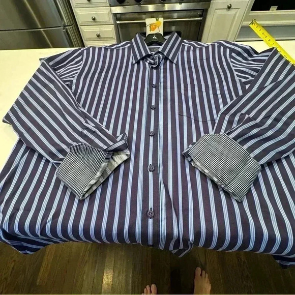 Bugatchi Uomo Button Down Shirt Classic Fit Striped Flip Cuff Mens Size XXL - Picture 9 of 12